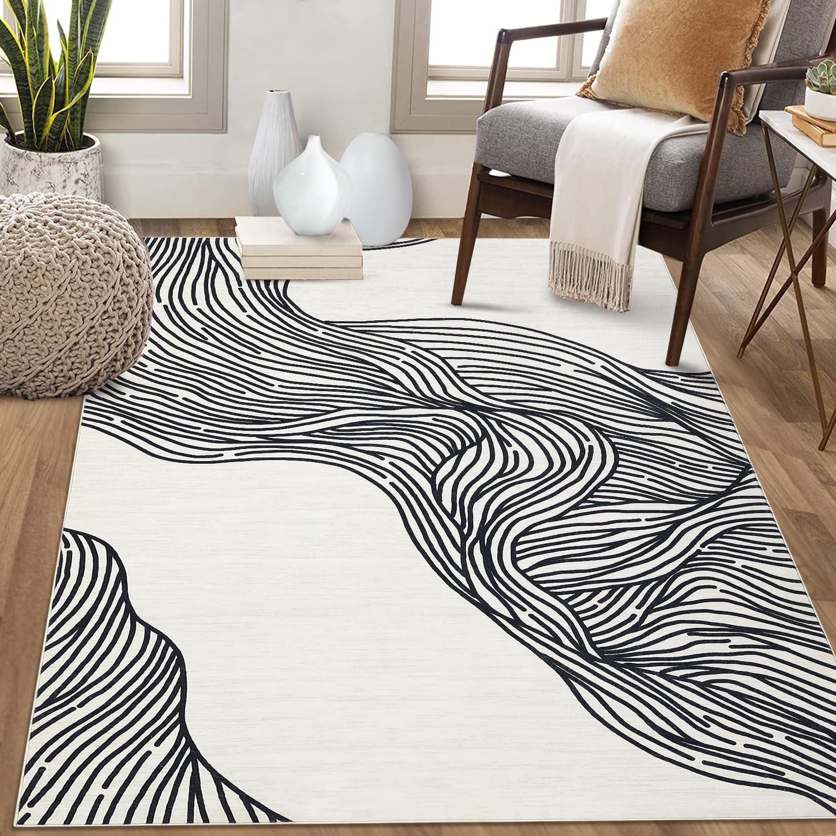 White Carpet with Black Curves