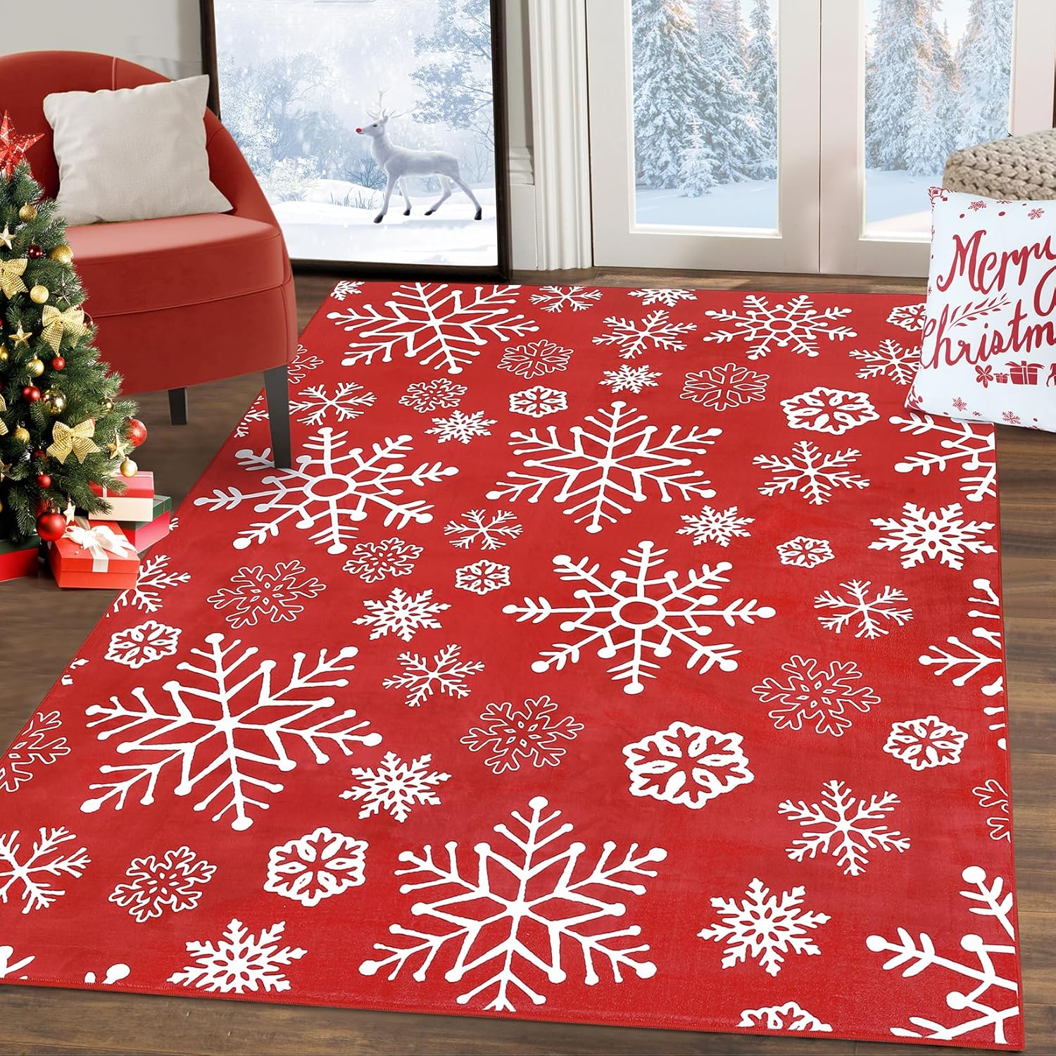 Red carpet with white snowflakes