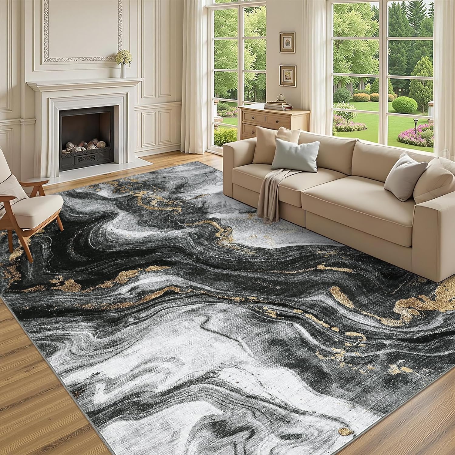 Black, white and gray imitation marble texture carpet